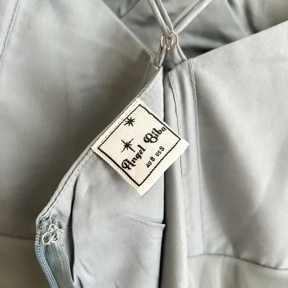 Angel Biba Smitten Sweetheart Neckline Chiffon Midi Dress in Blue Sage - Picture 4 of 8